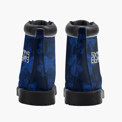 Sixty Eight 93 Logo White Floral Blue & Black Leather Boots