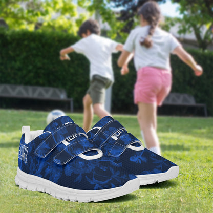 Sixty Eight 93 Logo White Floral Blue & Black Kids Lightweight Velcro Shoe