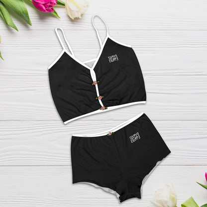 Sixty Eight 93 Logo White Black Women's Rose Button Crop Cami Pajama Set