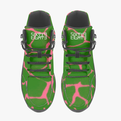 Sixty Eight 93 Logo White Boa Forest Green & Pink High Top Boots