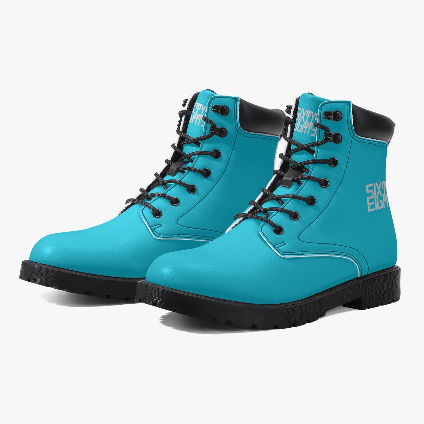 Sixty Eight Logo White Aqua Blue Leather Boots