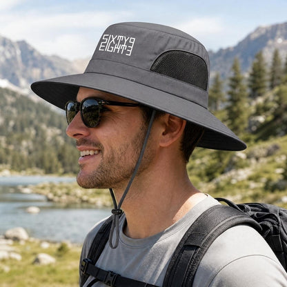 Sixty Eight 93 Logo White UPF 50+ Wide Brim Outdoor Sun Hat