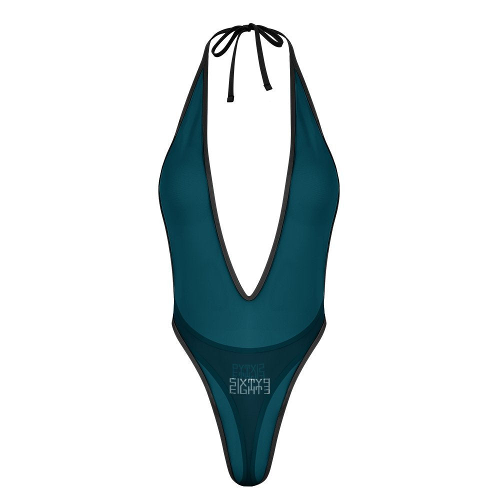 Sixty Eight 93 Logo White Dark Teal Deep-V One Piece