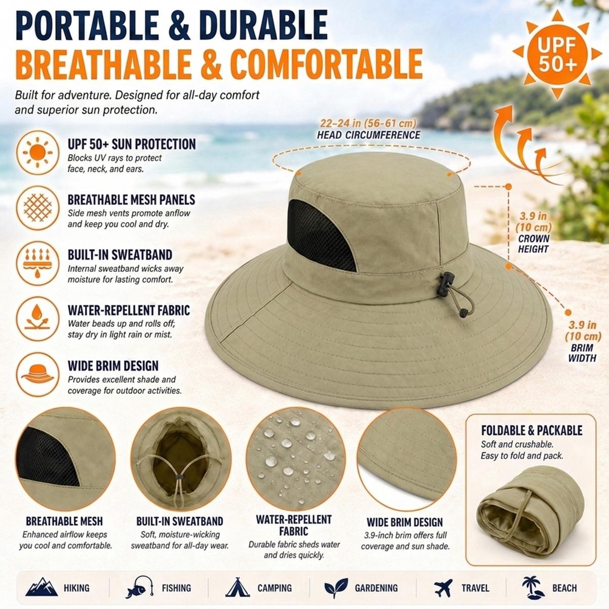 Sixty Eight 93 Logo White UPF 50+ Wide Brim Outdoor Sun Hat