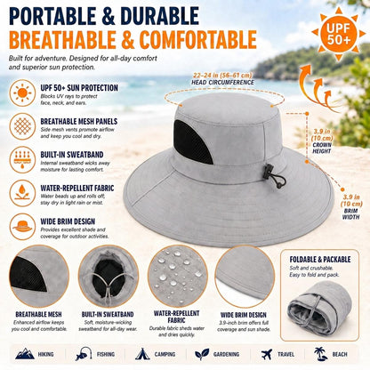 Sixty Eight 93 Logo White UPF 50+ Wide Brim Outdoor Sun Hat