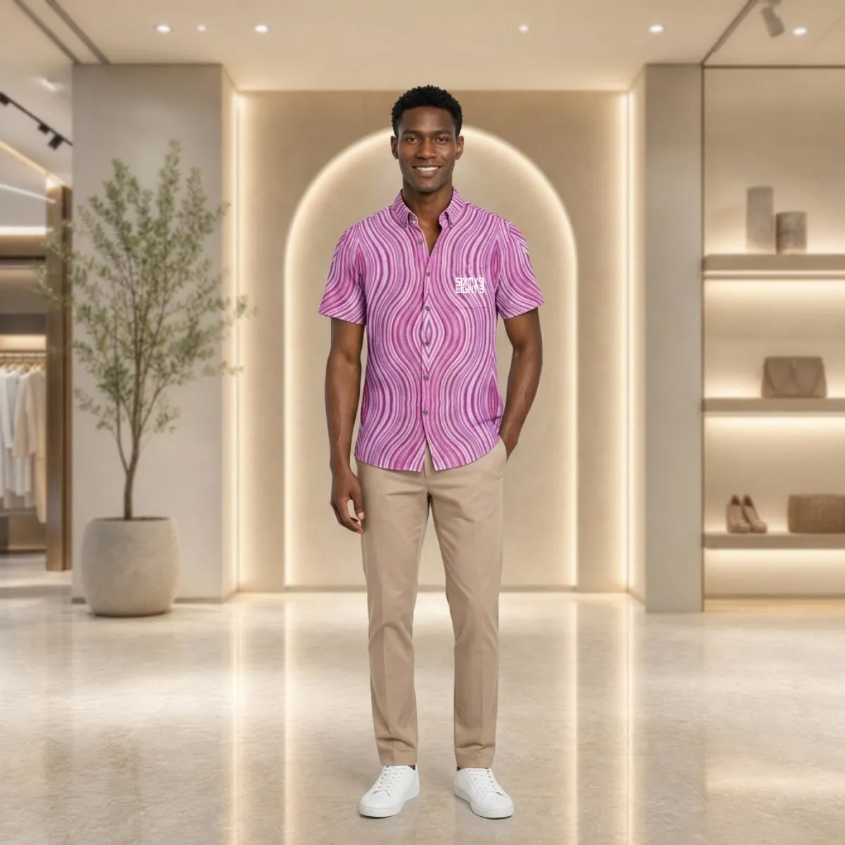 Sixty Eight 93 Logo White Twilight Magenta Lace Cotton Button Up Shirt