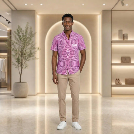Sixty Eight 93 Logo White Twilight Magenta Lace Cotton Button Up Shirt