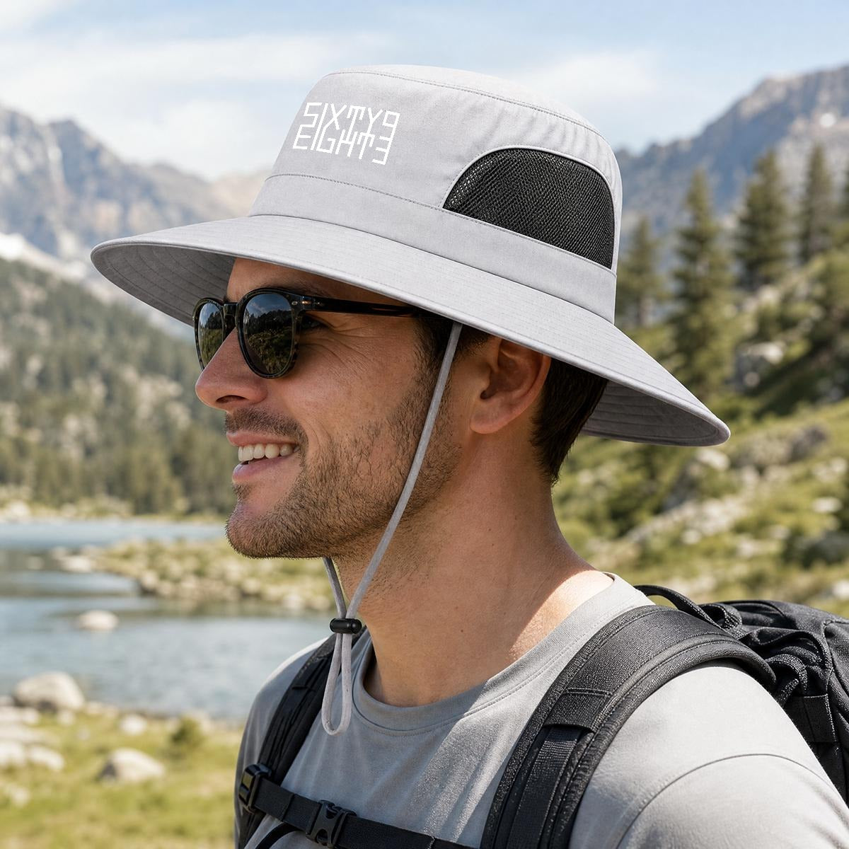 Sixty Eight 93 Logo White UPF 50+ Wide Brim Outdoor Sun Hat