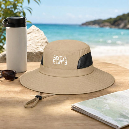 Sixty Eight 93 Logo White UPF 50+ Wide Brim Outdoor Sun Hat
