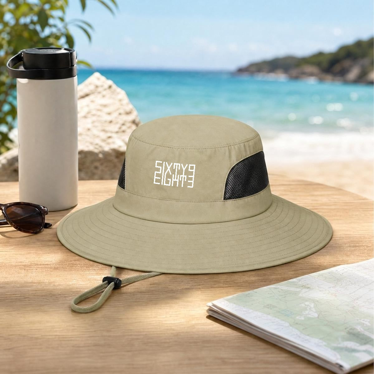 Sixty Eight 93 Logo White UPF 50+ Wide Brim Outdoor Sun Hat
