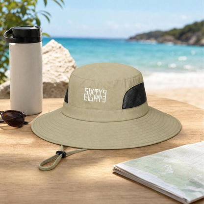 Sixty Eight 93 Logo White UPF 50+ Wide Brim Outdoor Sun Hat