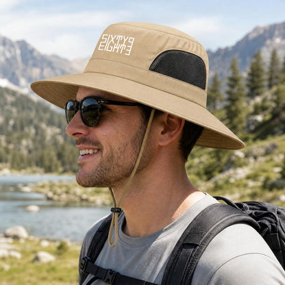 Sixty Eight 93 Logo White UPF 50+ Wide Brim Outdoor Sun Hat