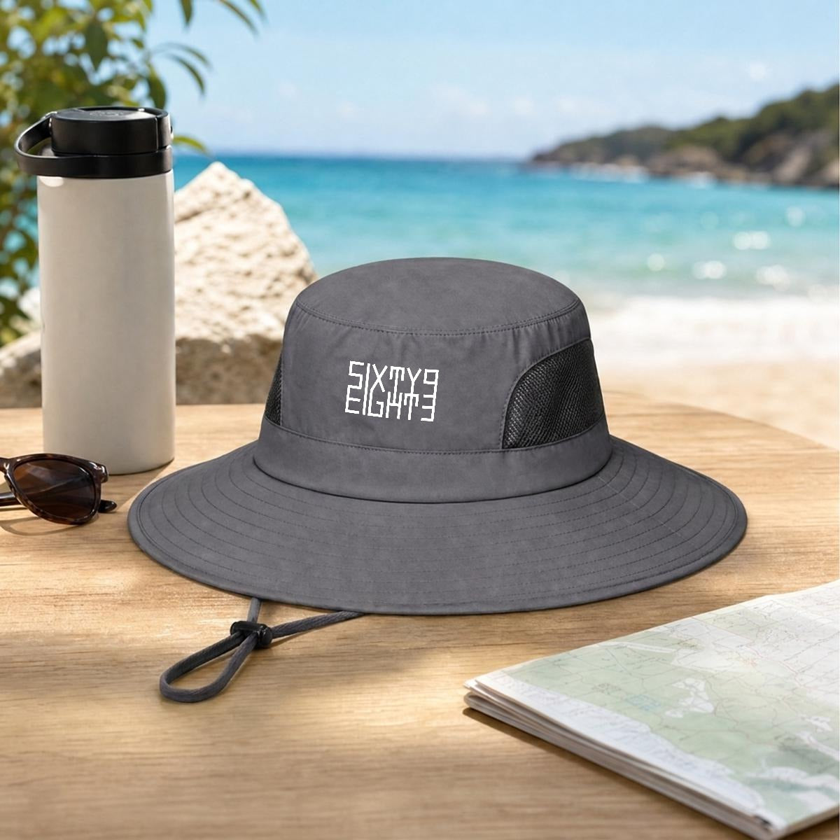 Sixty Eight 93 Logo White UPF 50+ Wide Brim Outdoor Sun Hat