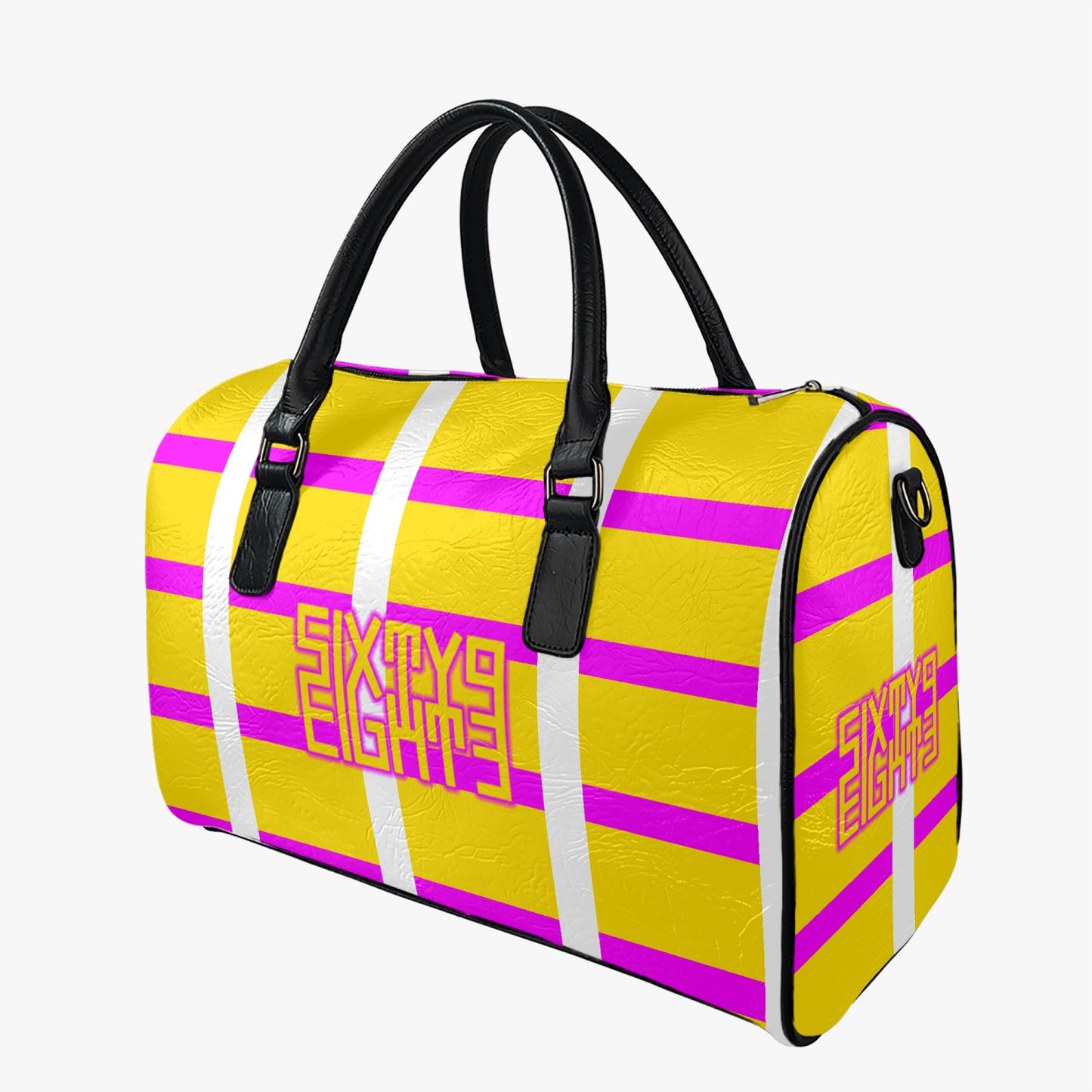 Sixty Eight 93 Logo Yellow & Pink Pattern YPW Leather Portable Travel Bag