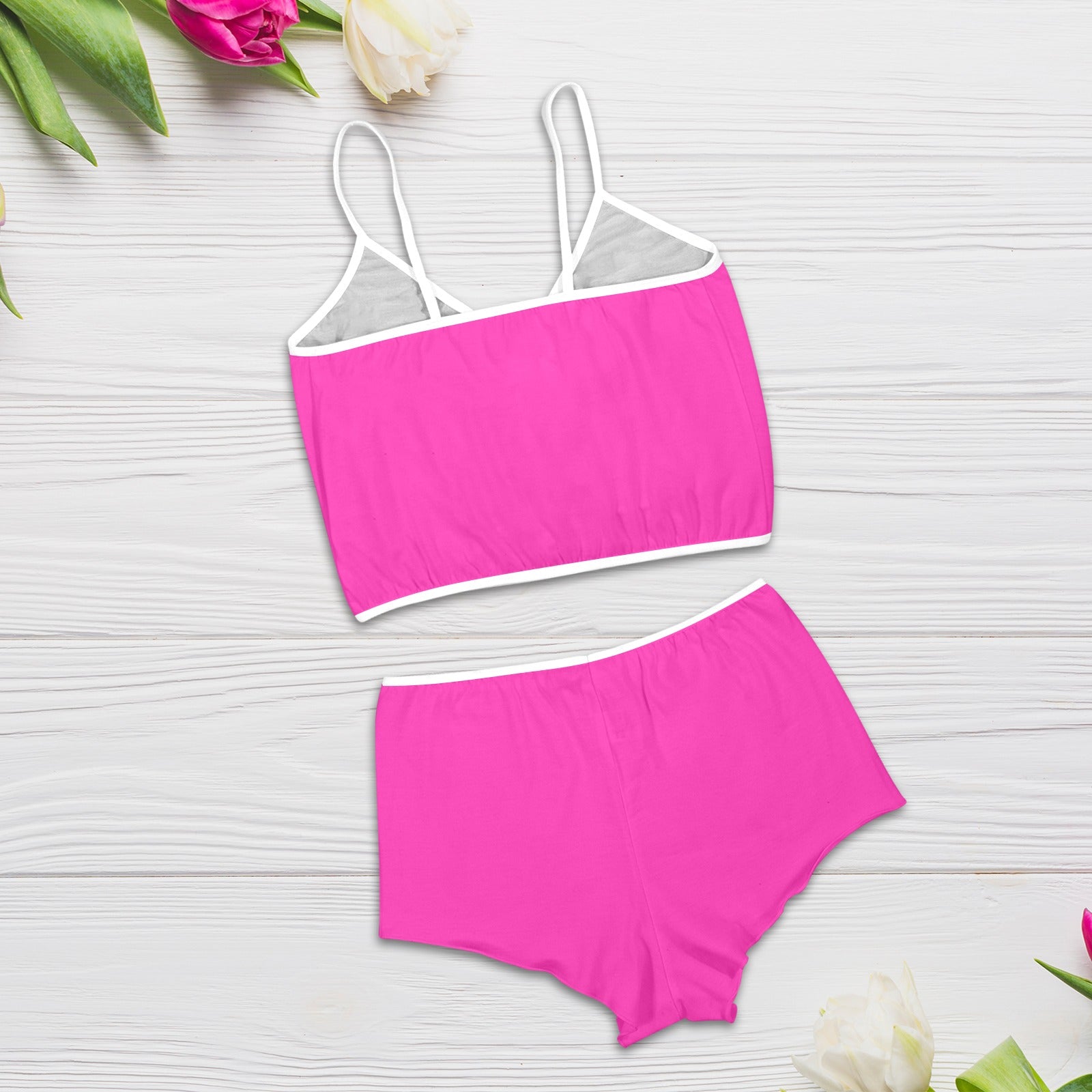 Sixty Eight 93 Logo White Fuchsia Women's Rose Button Crop Cami Pajama Set