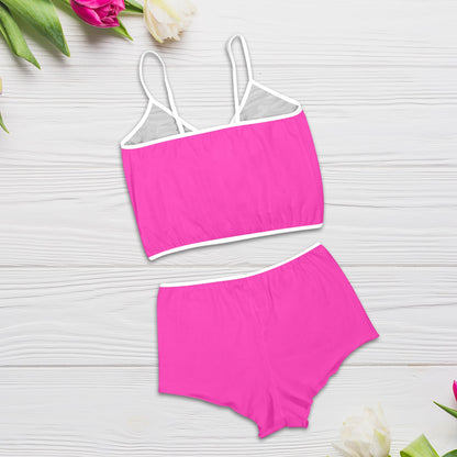 Sixty Eight 93 Logo White Fuchsia Women's Rose Button Crop Cami Pajama Set