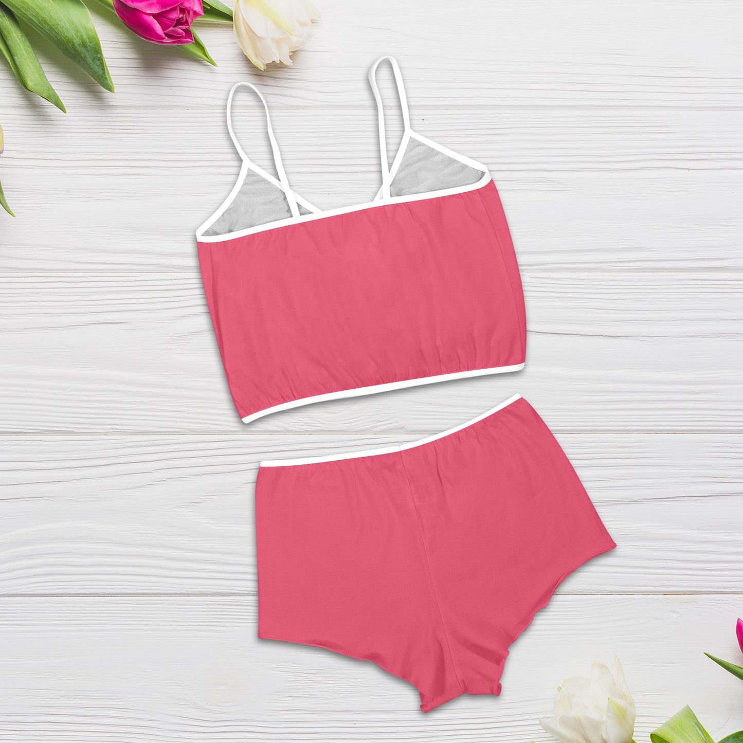 Sixty Eight 93 Logo White Paradise Pink Women's Rose Button Crop Cami Pajama Set