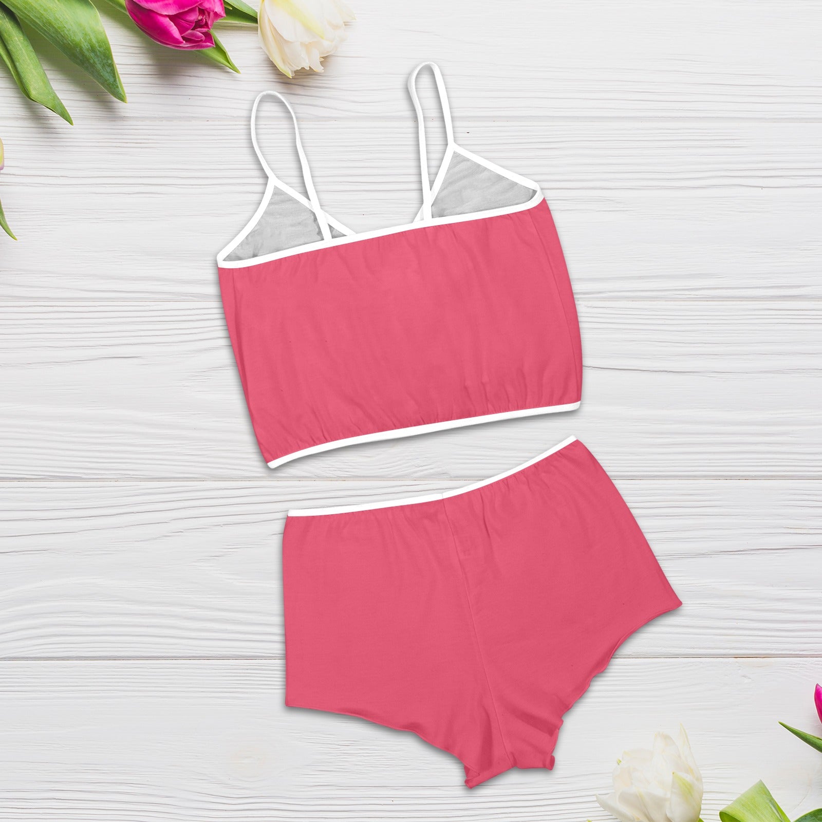 Sixty Eight 93 Logo White Paradise Pink Women's Rose Button Crop Cami Pajama Set