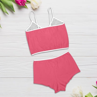 Sixty Eight 93 Logo White Paradise Pink Women's Rose Button Crop Cami Pajama Set