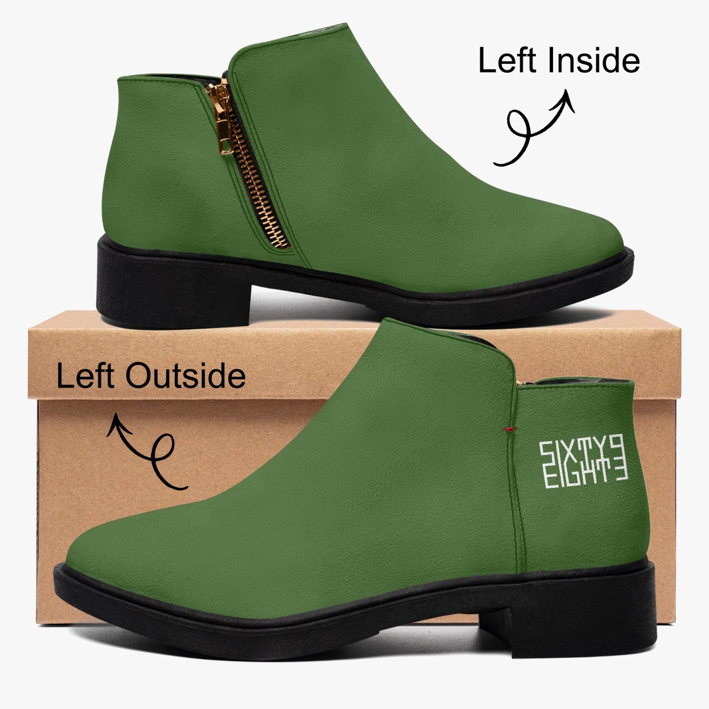 Sixty Eight 93 Logo White Forest Green Suede Zipper Boots