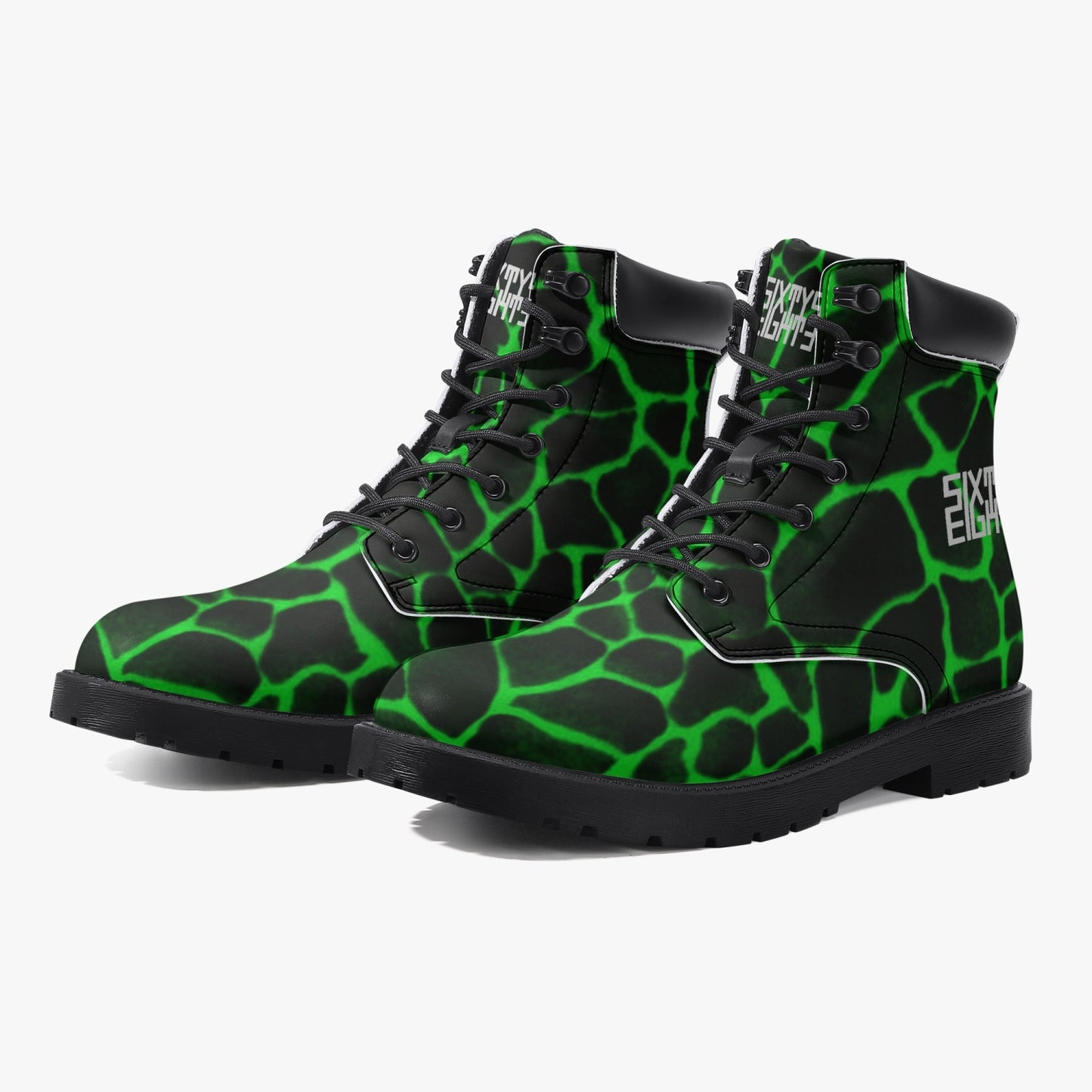 Sixty Eight 93 Logo White Boa Black Lime Leather Boots