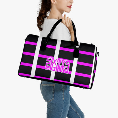Sixty Eight 93 Logo Pink & White Pattern BPW Leather Portable Travel Bag
