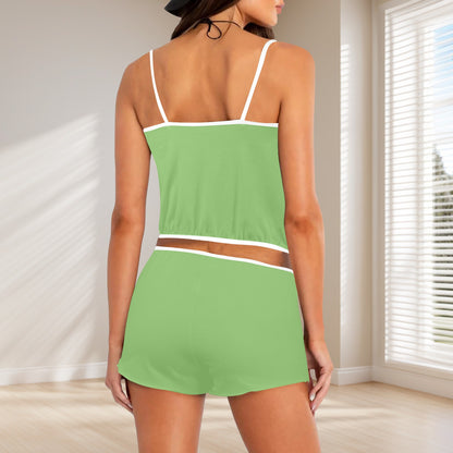 Sixty Eight 93 Logo White Pistachio Women's Rose Button Crop Cami Pajama Set