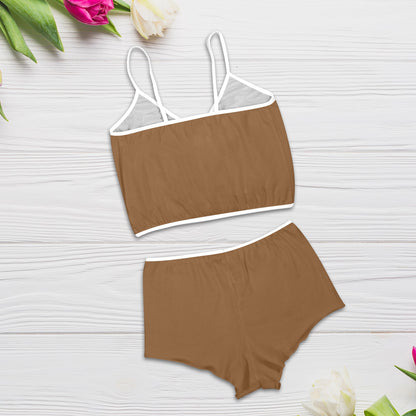 Sixty Eight 93 Logo White Chocolate Brown Women's Rose Button Crop Cami Pajama Set