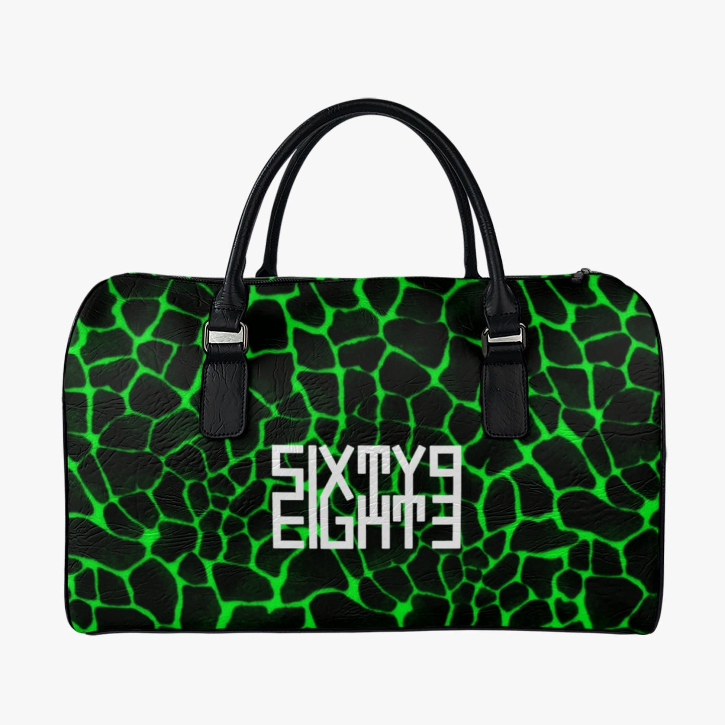 Sixty Eight 93 Logo White Boa Black Lime Leather Portable Travel Bag
