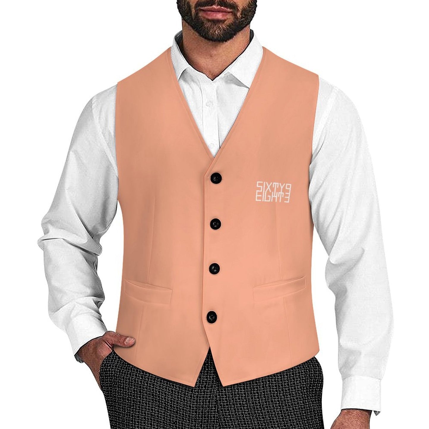 Sixty Eight 93 Logo White Peach Men's Sleeveless Suit Vest