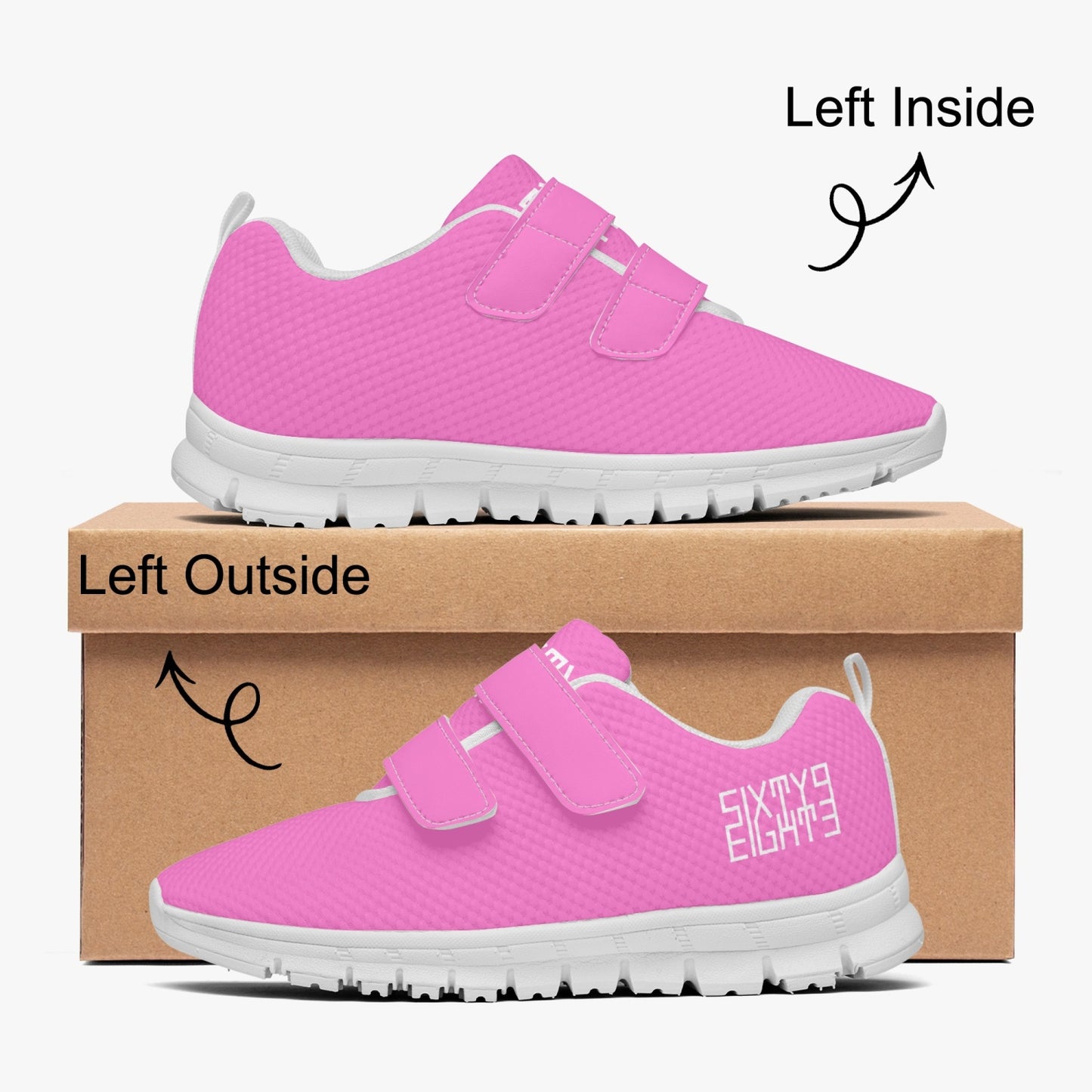 Sixty Eight 93 Logo White Pink Kids Lightweight Velcro Shoe
