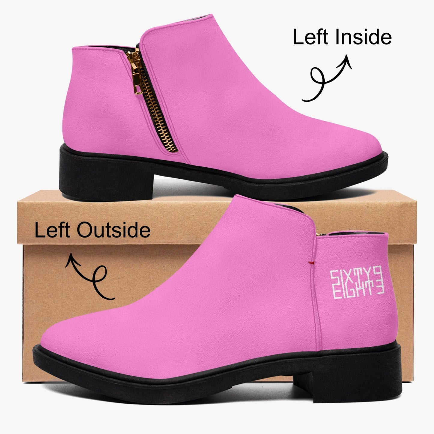 Sixty Eight 93 Logo White Pink Suede Zipper Boots