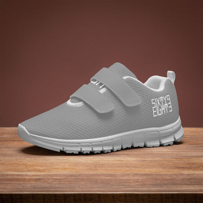 Sixty Eight 93 Logo White Grey Kids Lightweight Velcro Shoe