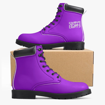 Sixty Eight 93 Logo White Purple Leather Boots