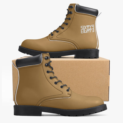 Sixty Eight 93 Logo White Brown Grain Leather Boots