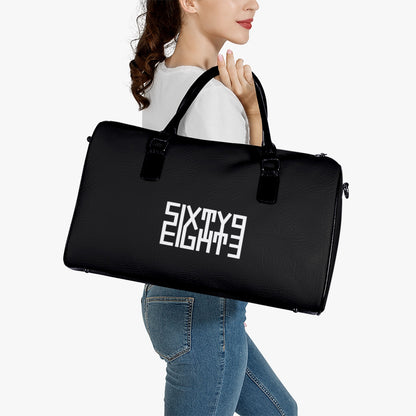 Sixty Eight 93 Logo White Black Leather Portable Travel Bag