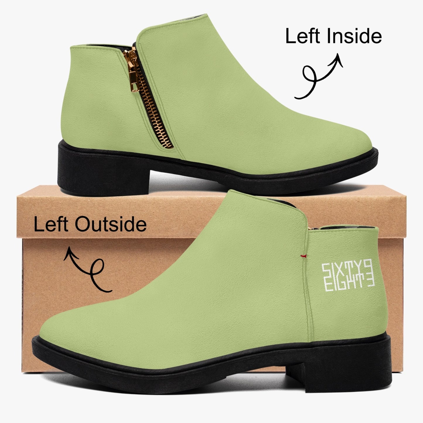 Sixty Eight 93 Logo White Sage Suede Zipper Boots