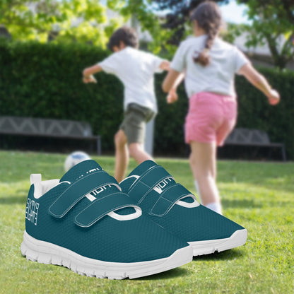 Sixty Eight 93 Logo White Dark Teal Kids Lightweight Velcro Shoe