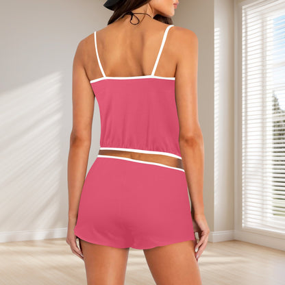 Sixty Eight 93 Logo White Paradise Pink Women's Rose Button Crop Cami Pajama Set