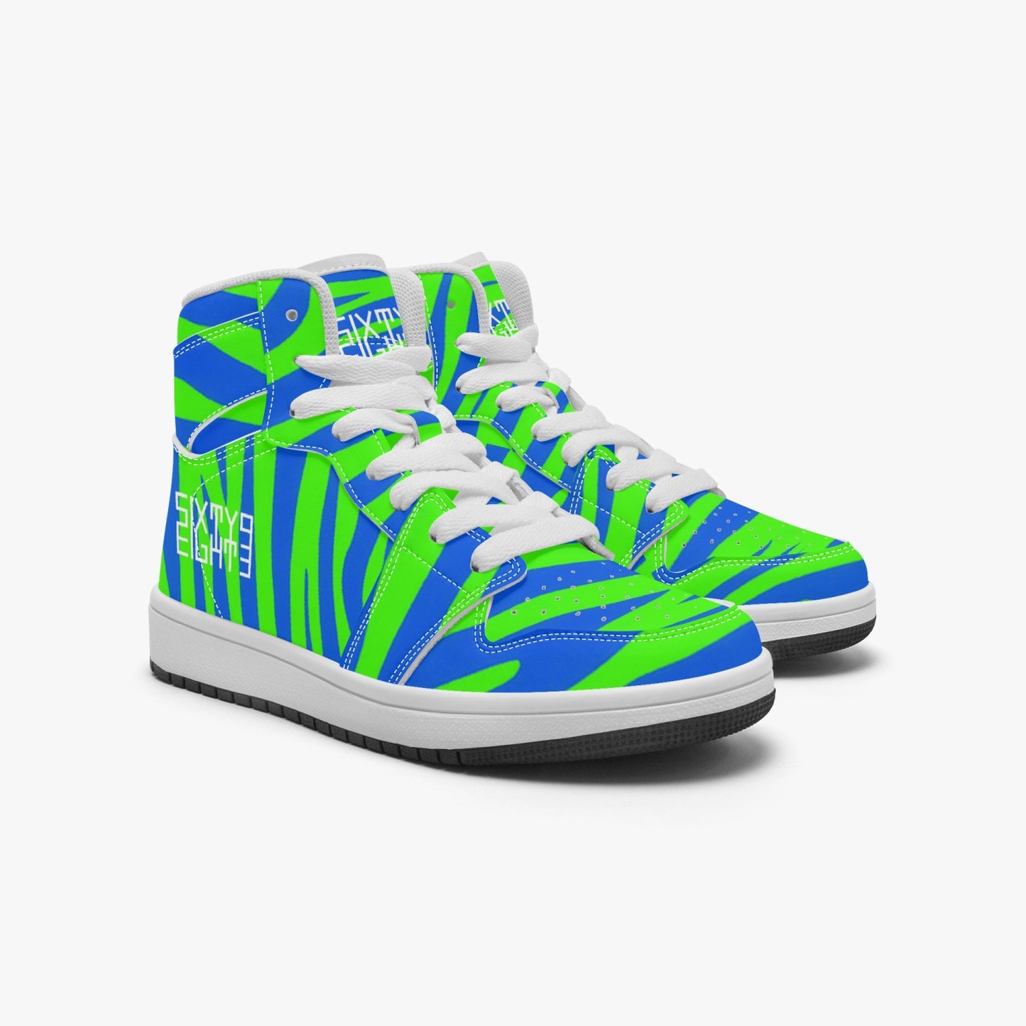 Sixty Eight 93 Logo White Zebra Blueberry Lime Kids High-Top Shoes
