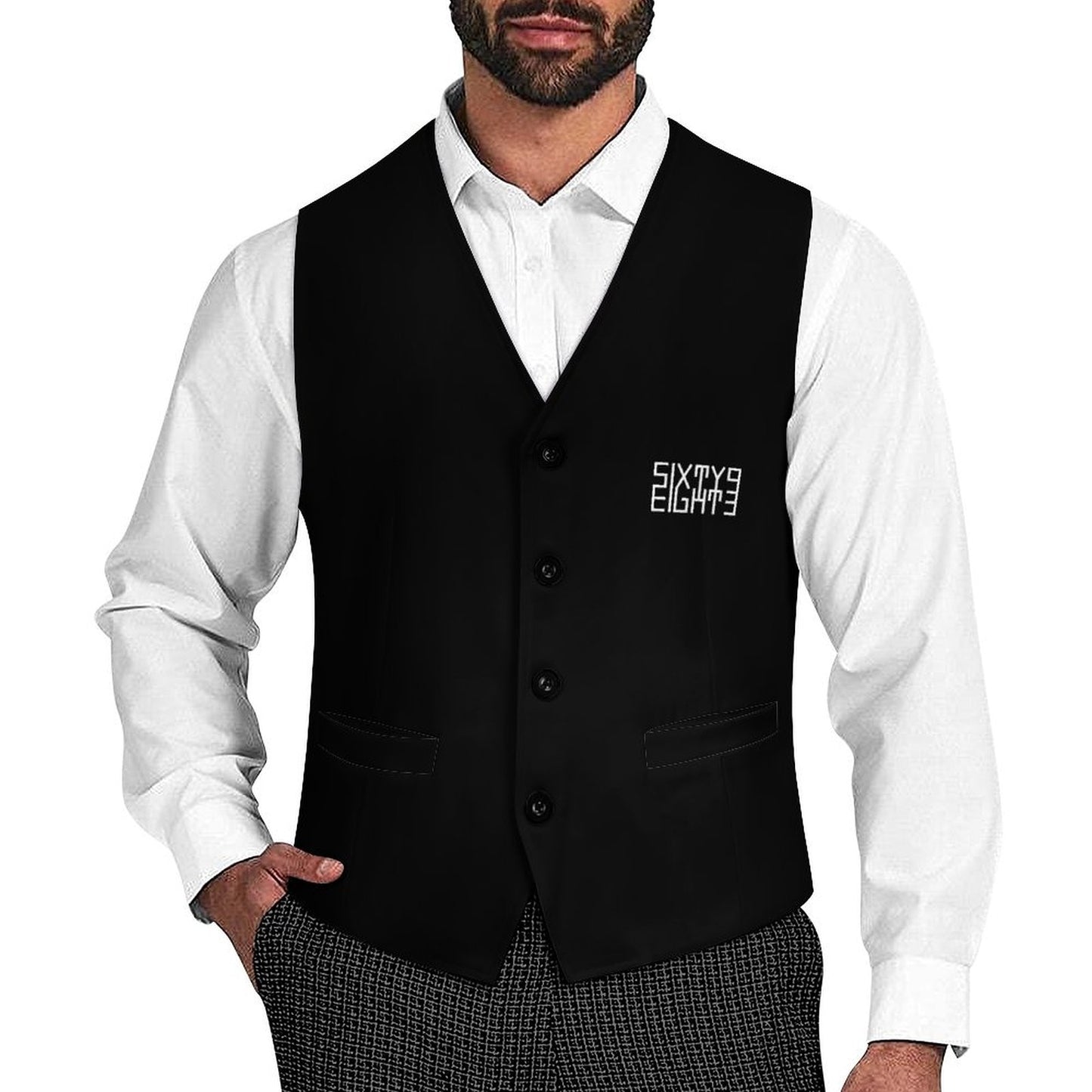 Sixty Eight 93 Logo White Black Men's Sleeveless Suit Vest