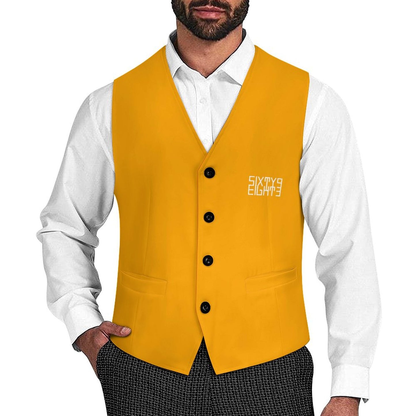 Sixty Eight 93 Logo White Orange Men's Sleeveless Suit Vest