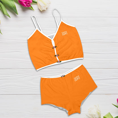 Sixty Eight 93 Logo White Orange Women's Rose Button Crop Cami Pajama Set