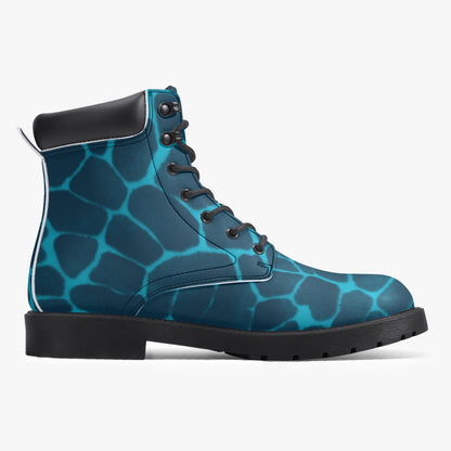 Sixty Eight 93 Logo White Boa Dark Teal Aqua Blue Leather Boots