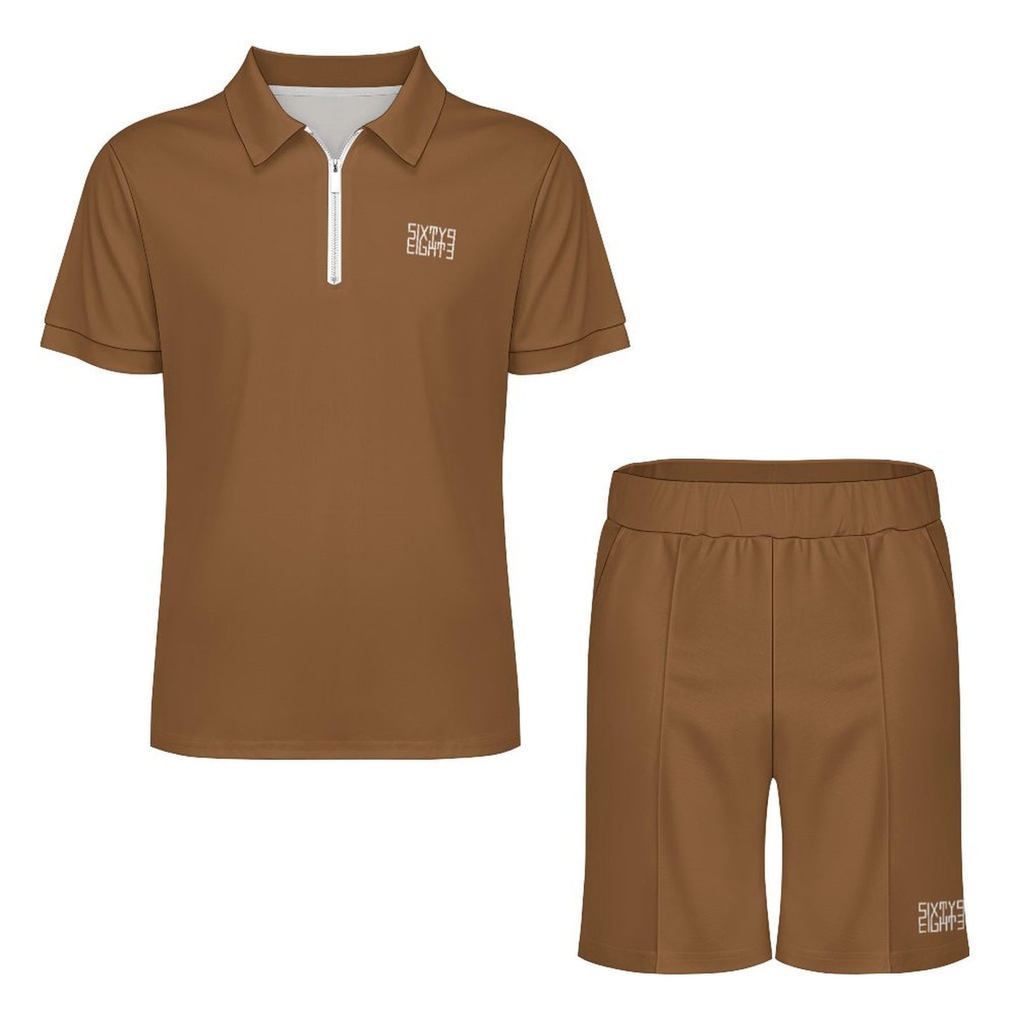 Sixty Eight 93 Men's Chocolate Brown Zip-Up Polo Set