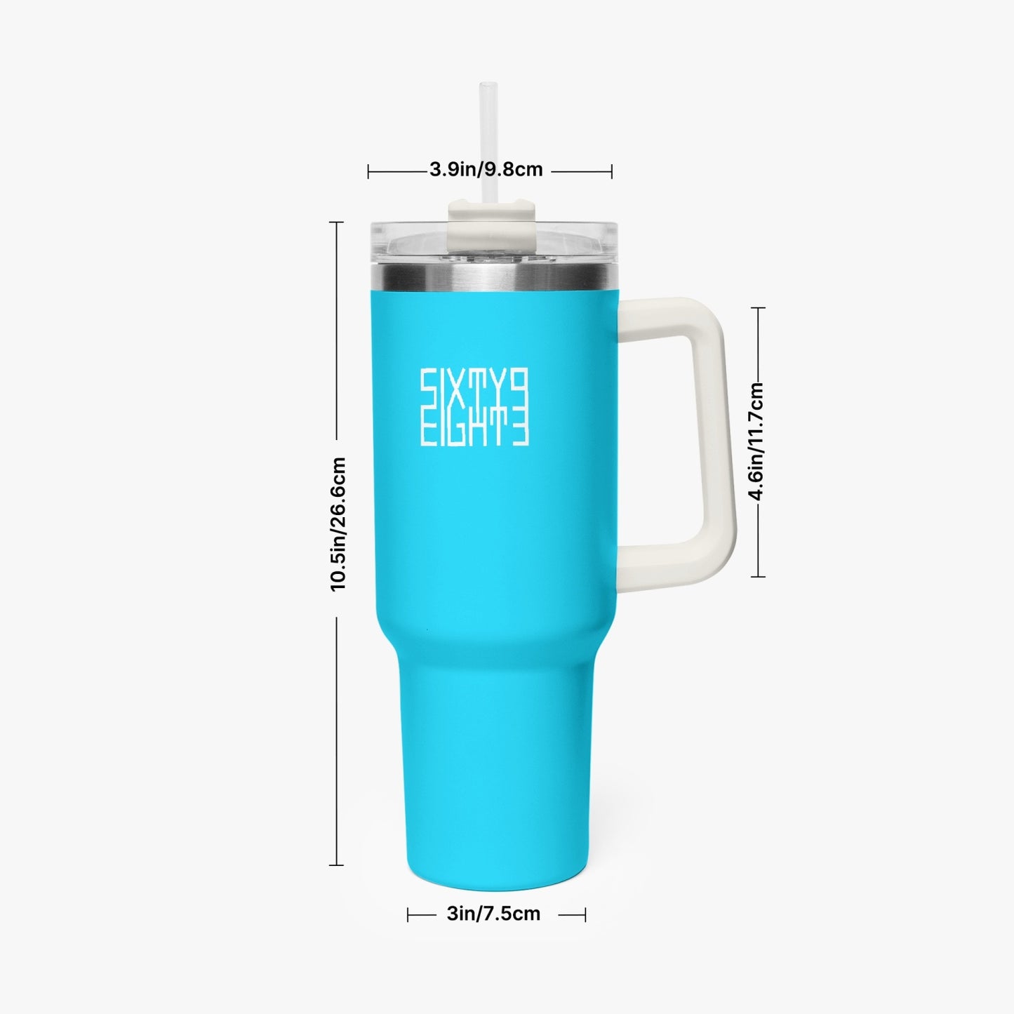 Sixty Eight 93 Logo White Aqua Blue 40oz Hydrator Tumbler Cup