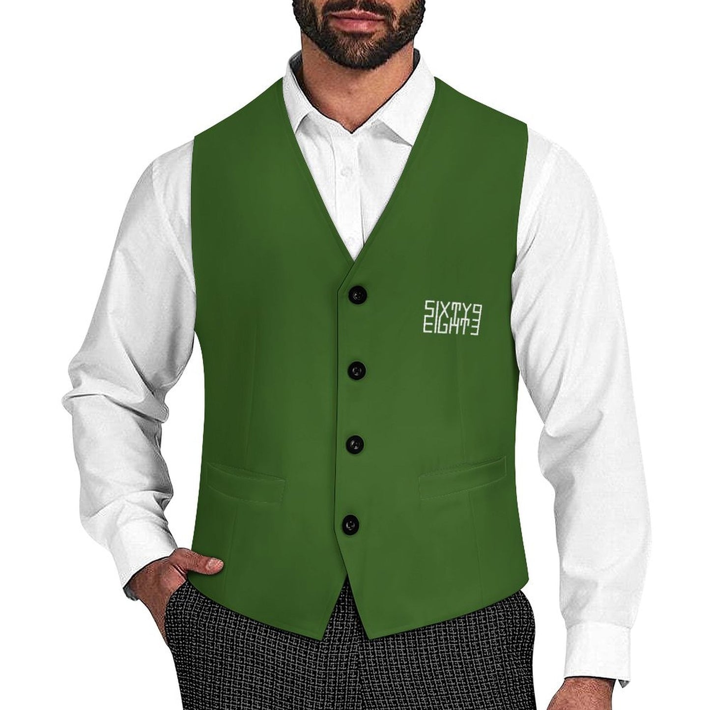 Sixty Eight 93 Logo White Forest Green Men's Sleeveless Suit Vest