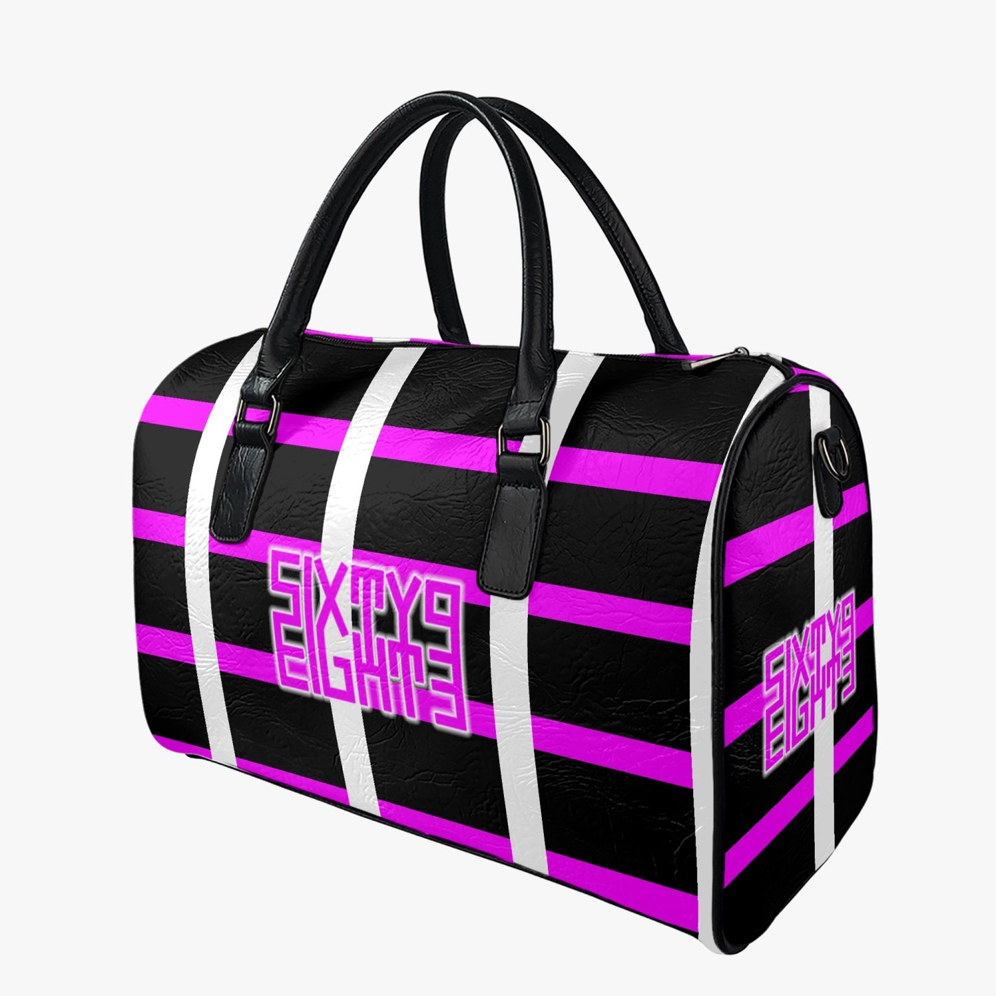 Sixty Eight 93 Logo Pink & White Pattern BPW Leather Portable Travel Bag