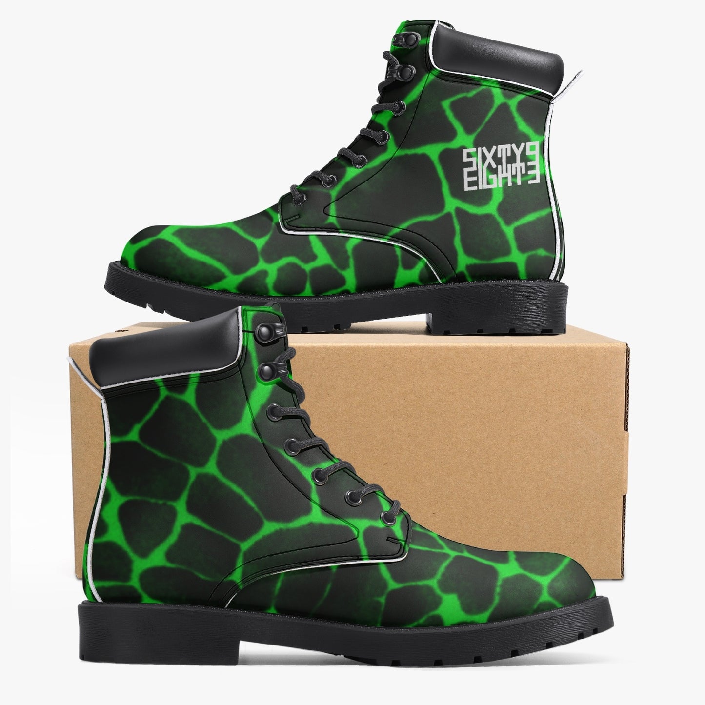 Sixty Eight 93 Logo White Boa Black Lime Leather Boots