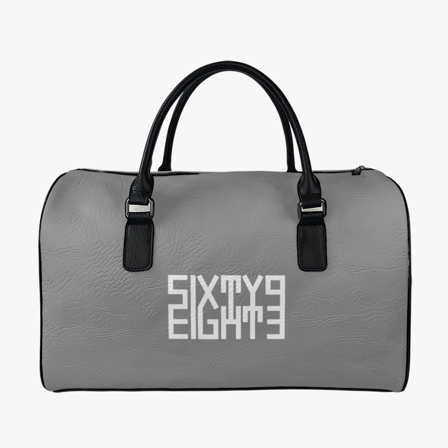 Sixty Eight 93 Logo White Grey Leather Portable Travel Bag
